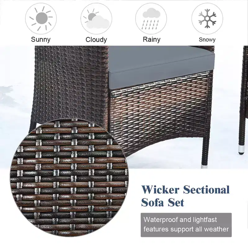 Costway 8PCS Rattan Patio Furniture Set Cushioned Sofa Chair