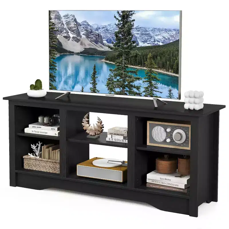 Costway 58 TV Stand Entertainment Center w/ 3-Adjustable Shelves for 65 TV Black