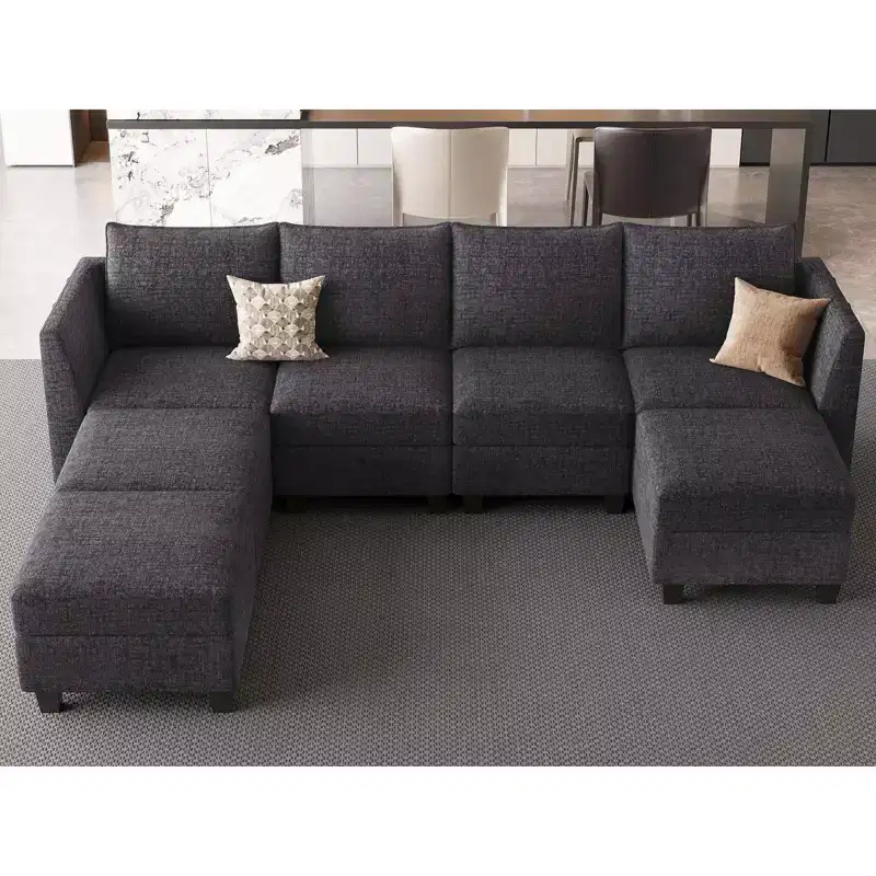 Large U-Shaped Chenille Modular Sectional Sofa with Storage & 7-Seat Chaise
