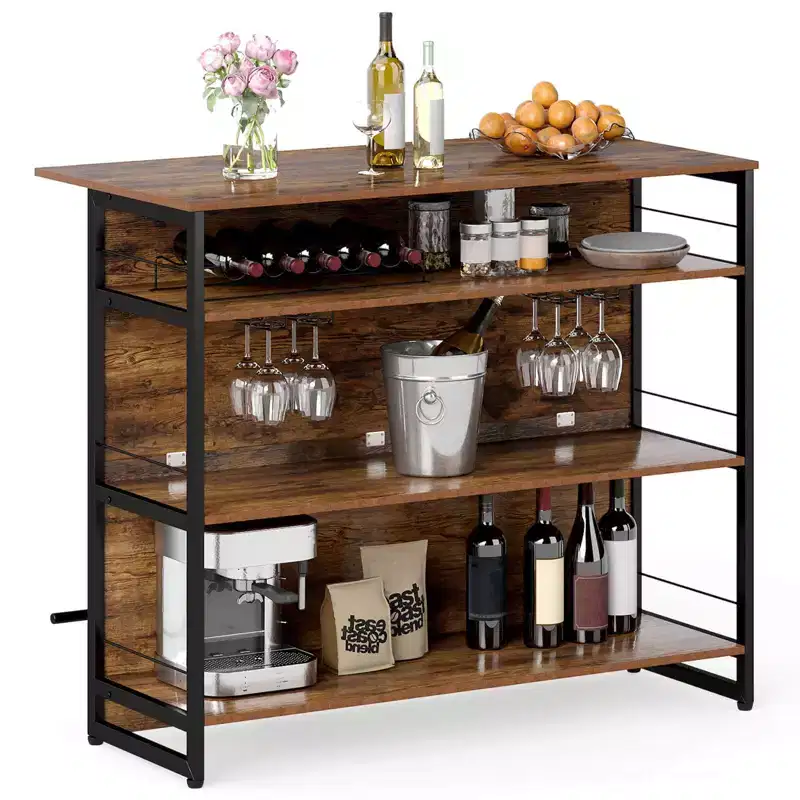 Costway Kitchen Island, 4-Tier Mini Bar Table Height Pub Table with Footrest, Wine Rack