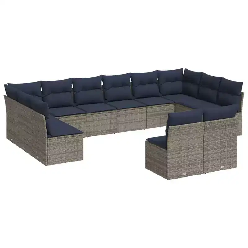 vidaXL 12 Piece Patio Sofa Set with Cushions Brown Poly Rattan - Brown and Red Without Table