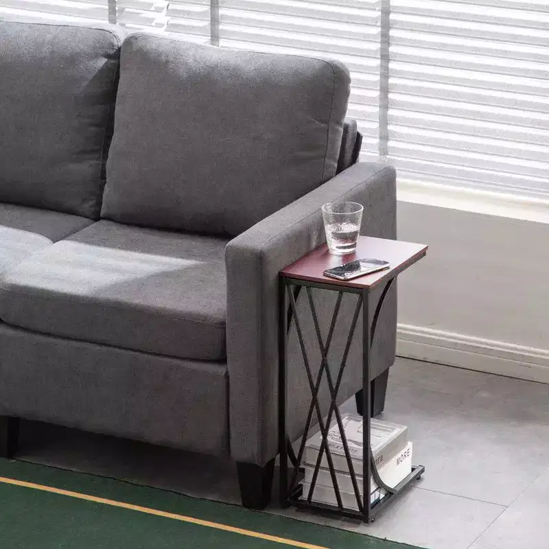 C-Shape Side Table with MDF Top and Metal Frame