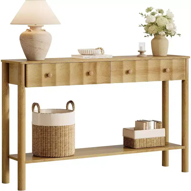Lantine 55-Inch Console Table with 2 Drawers, Modern Fluted Entryway Table, Narrow Sofa Table for Living Room, Hallway, Foyer