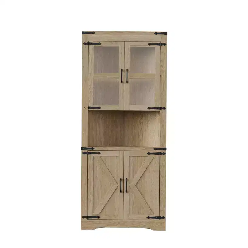 69 Tall Corner Cabinet with Doors, 6-Tier Corner Storage Cabinet, Space-Saving Floor Shelf for Bathroom, Living Room, Kitchen & Hallway
