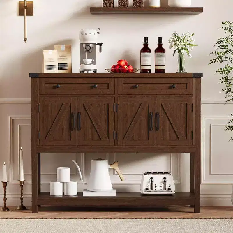 Modern Farmhouse Sideboard, 47 Buffet Sideboard Cabinet with Storage and 2 Drawers, Coffee Bar Console Table with Shelf