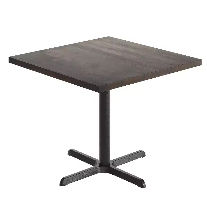 Square Solid Wood Commercial Indoor Tabletop with 30 x 30 Dining Height Rust-Resistant Cast Iron X-Base