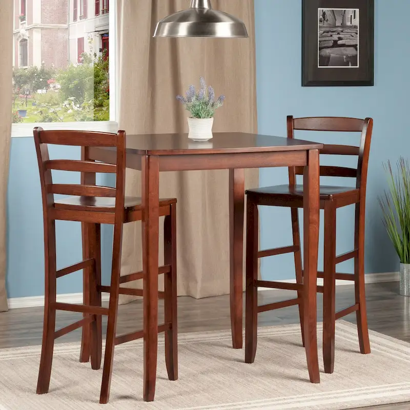 High Dining Table with Ladder-back Bar Stools, Walnut
