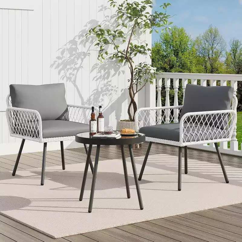 COZONY All Weather Outdoor Sectional Sofa Set, Wicker Patio Seating Cushion Glass Table for Balcony Porch Garden