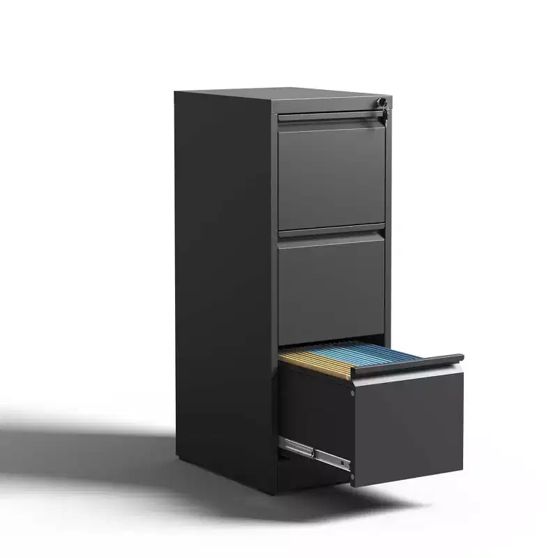Black/White 3-Drawer Steel Vertical File Cabinet with Lock
