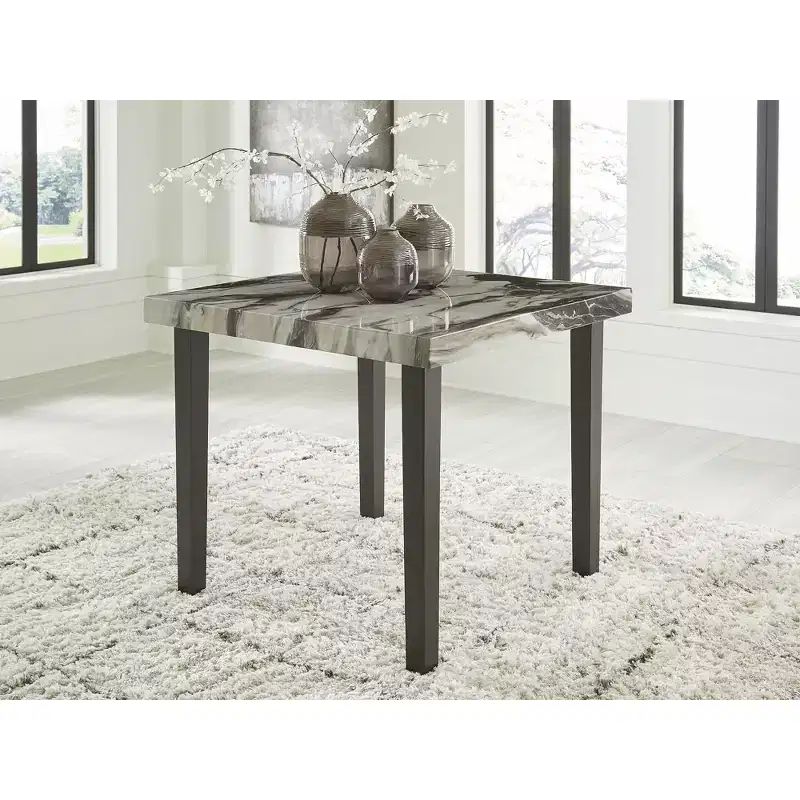 Square Counter Height Dining Table - Dark Brown & Beige Faux Marble Top, Seats 4