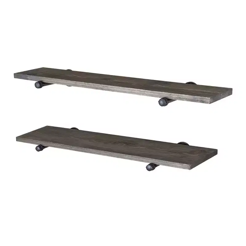 RESTORE Boulder Black 36 in. Shelves with Noir Pre-finished Straight Brackets by Pipe Decor