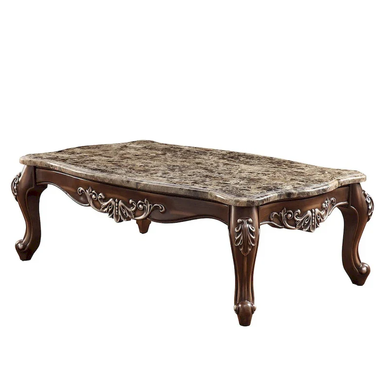 57-Inch Coffee Table with Faux Marble Top – Brown and Oak Finish