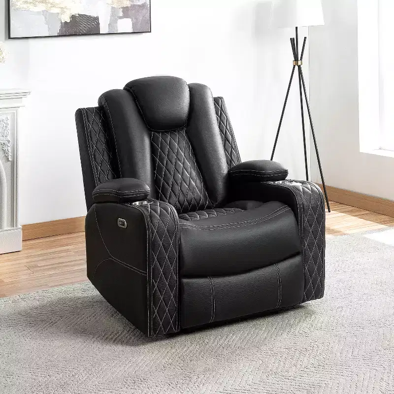 Theater Style Recliner Loveseat LED Lights USB Ports Bluetooth Speaker Faux Leather