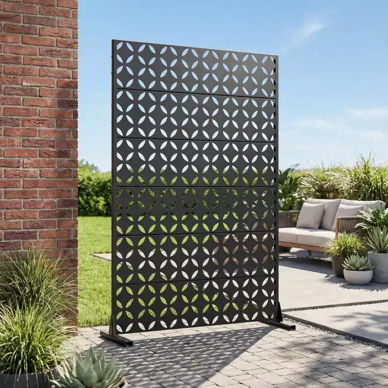 Dovelina 72H x 47W Outdoor Metal Privacy Screen Freestanding Fence Panels in Black for Garden Patio Deck Yard