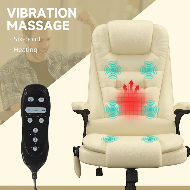 High Back Vibration Massage Office Chair with 6 Vibration Points, Beige