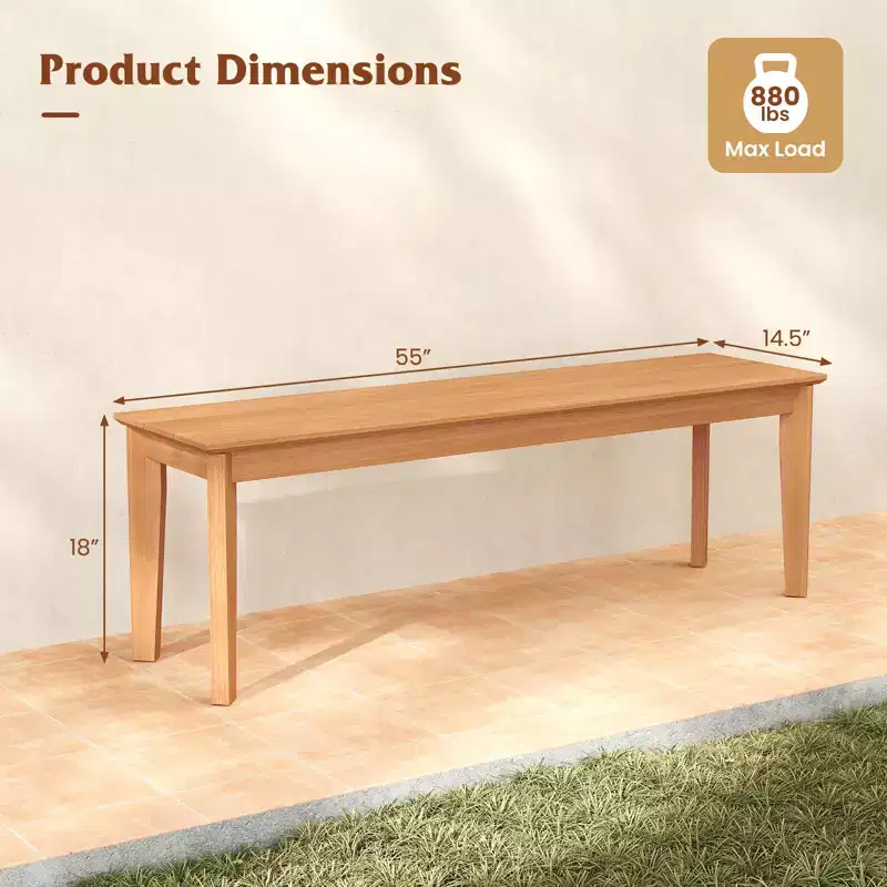Costway 2PCS 55 Teak Wood Bench 3-Person Backless Seating w/ 880 LBS Weight Capacity
