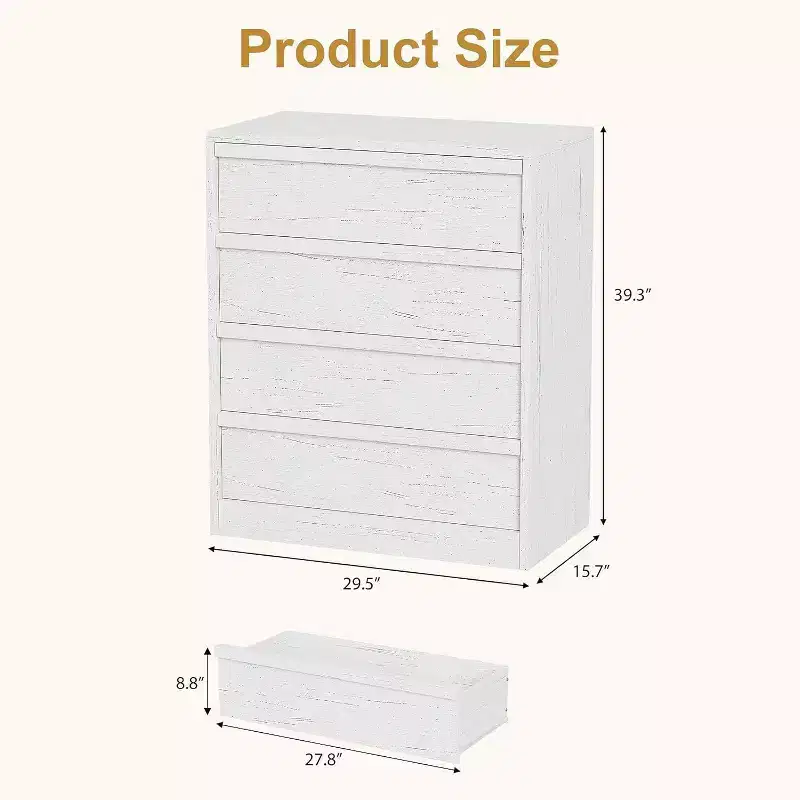 4-Drawer Natural Wood Dresser - Modern Storage Organizer with Recessed Handles for Bedroom or Living Room