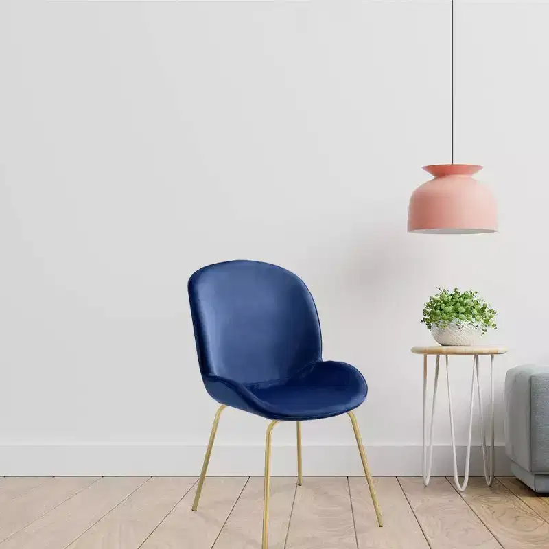 Blue Velvet Wingback Dining Chair, Gold Metal Legs, Set of 2