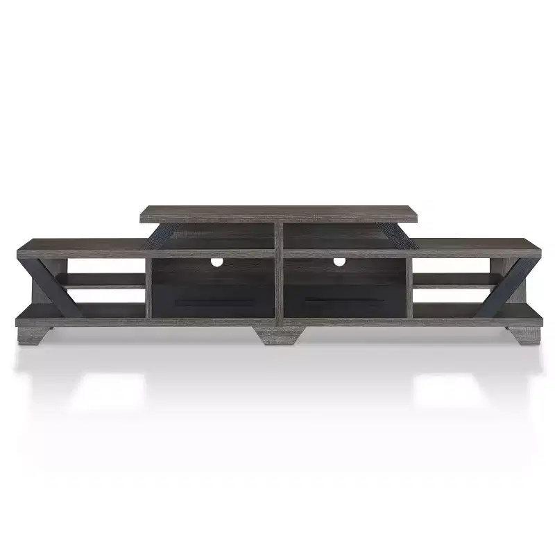 Harla Contemporary TV Stand for TVs up to 80" Distressed Gray/Black - HOMES: Inside + Out: Entertainment Center with Storage