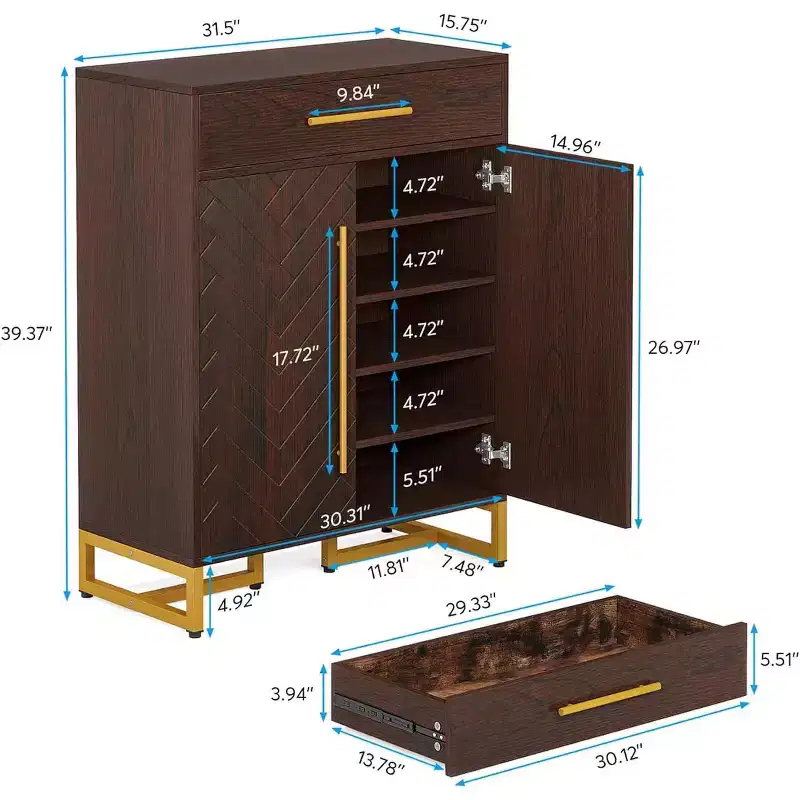 Tribesigns Shoe Cabinet with Doors, Modern Shoe Rack with Drawer