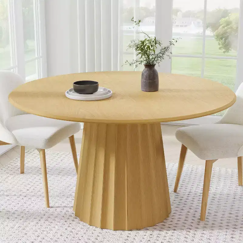 Natural Round Dining Table, Fluted Pedestal Base, Seats 4–6