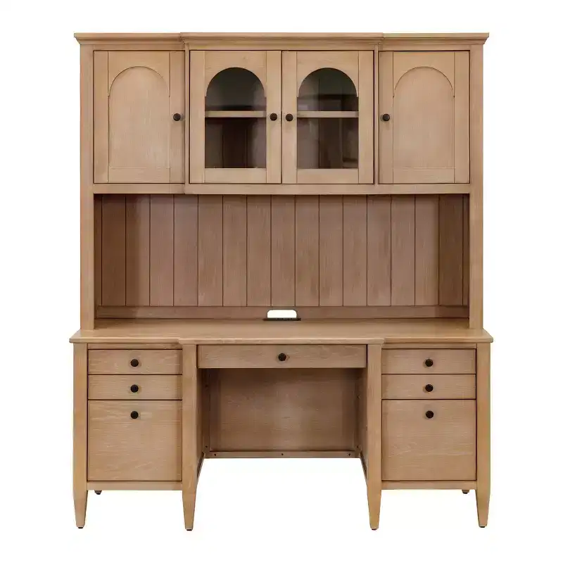 Modern Wood Credenza and Hutch Laurel Collection Light Brown - Martin Furniture: Wire Brushed, Arched Panels