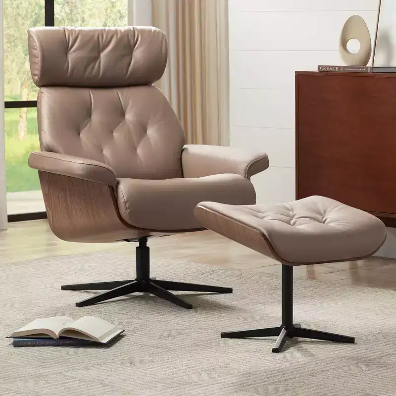 BenchMaster Melia Cocoa Adjustable Swivel Faux Leather Recliner and Ottoman