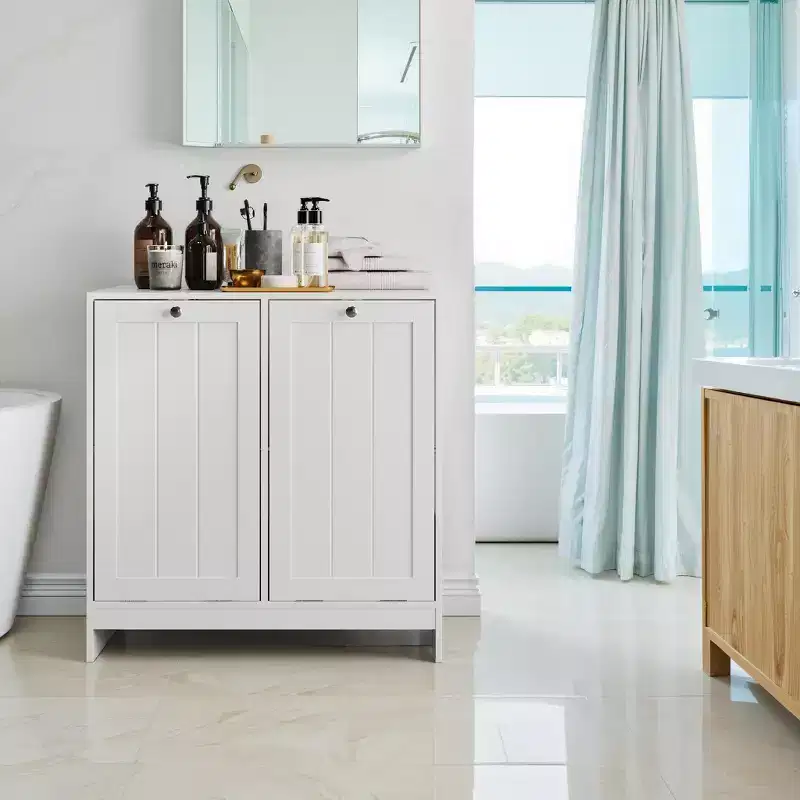 GDFStudio Barnsley Modern 11.8 Gallon Wood Laundry Hamper Cabinet with 2 Removable Baskets