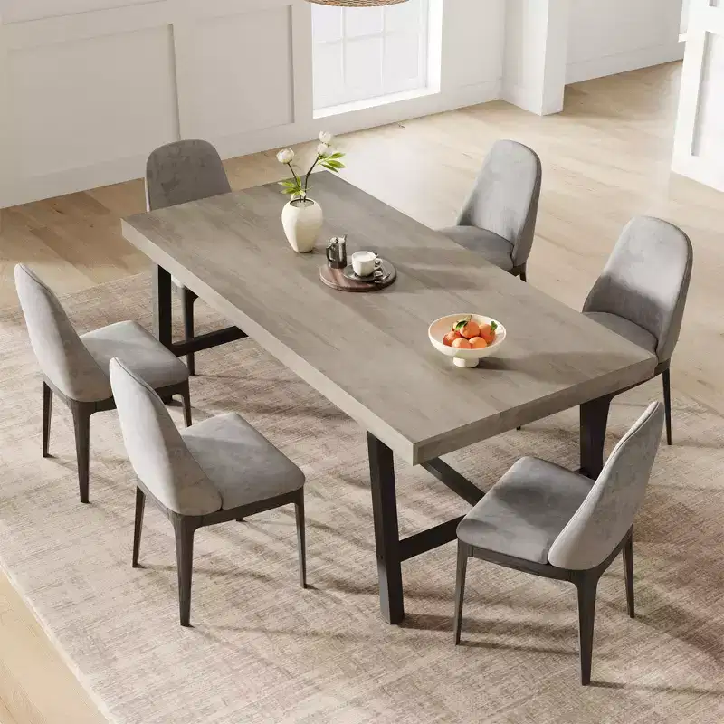 Modern Industrial Dining Table for 6-8, Rectangular Wooden Table with Heavy-Duty Metal Legs, Easy Assembly, for Kitchen, Dining Room, Apartment