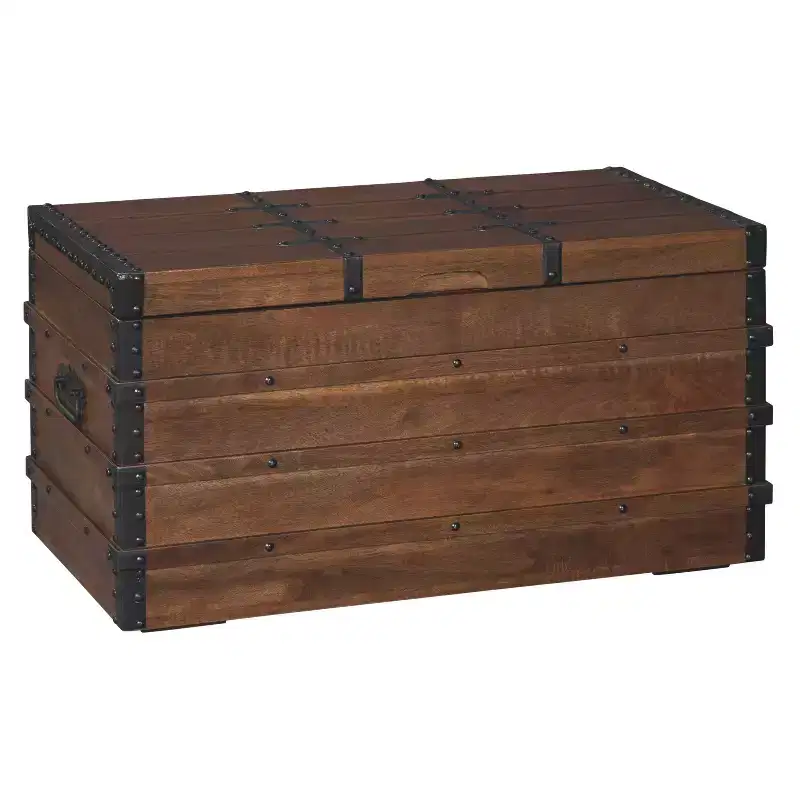 Vintage-Inspired Storage Trunk, Brown Wood with Black Metal Hardware