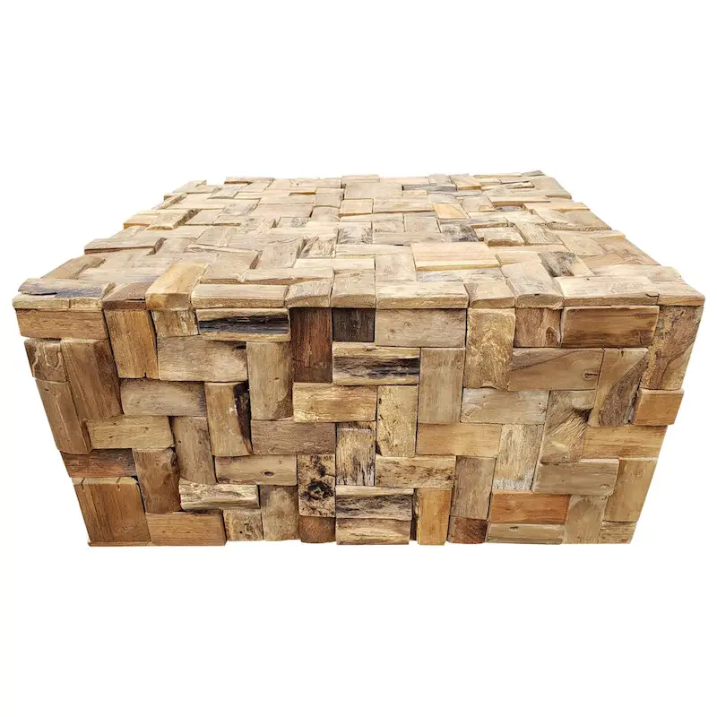 Chic Teak Rustic Recycled Teak Wood Java Coffee Table, 32 inch