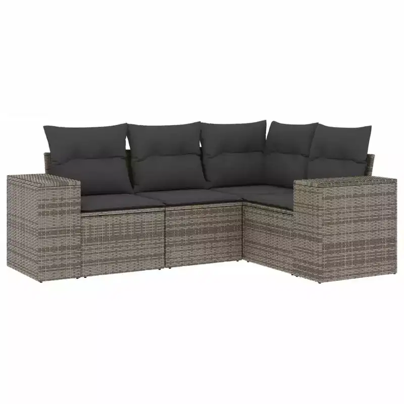 vidaXL 4 Piece Patio Sofa Set with Cushions Gray Poly Rattan