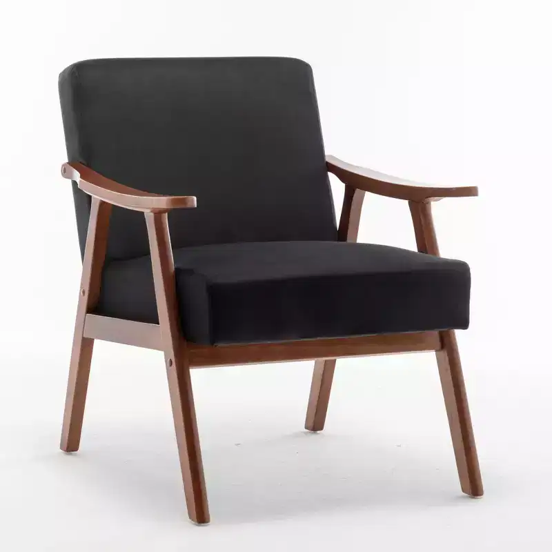 Mid-Century Modern Velvet Accent Chair with Solid Wood Frame, Wingback Lounge Chair for Living Room