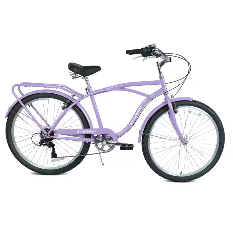 NAYSAYE 7-Speed Beach Cruiser Bike Steel Frame Alloy Wheels V-Brakes for Men Women Leisure, Purple,White, 67.8*42.51*28.74