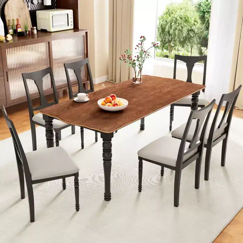 7-Piece Extendable Dining Set with 60-78 Table and 6 Upholstered Chairs