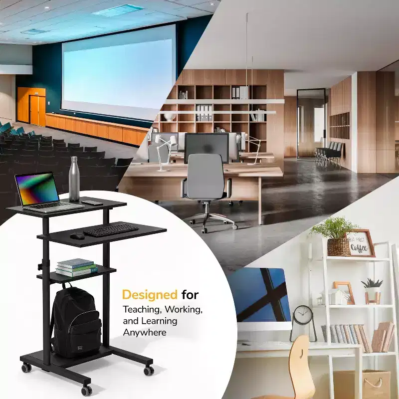 Mount-It! Height Adjustable Mobile Standing Desk & Computer Work Station with Locking Wheels - Black