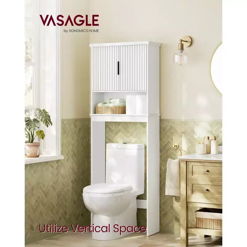 VASAGLE MAXE Collection - Over the Toilet Storage Cabinet, 23.6-Inch Wide Mid Century Modern Bathroom Organizer with Fluted Doors