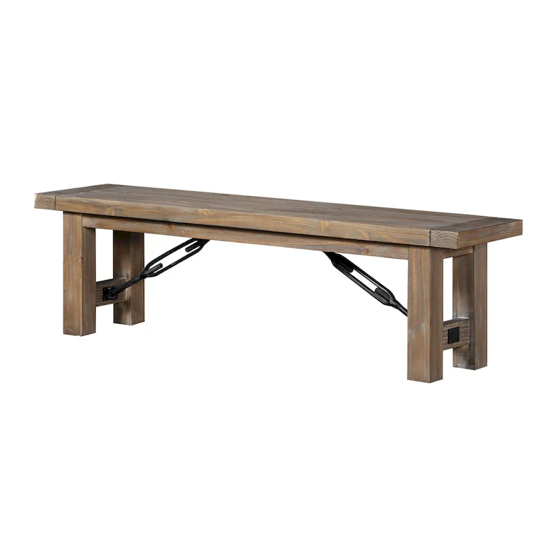 Pine Solid Wood Dining Bench, Farmhouse Industrial Style