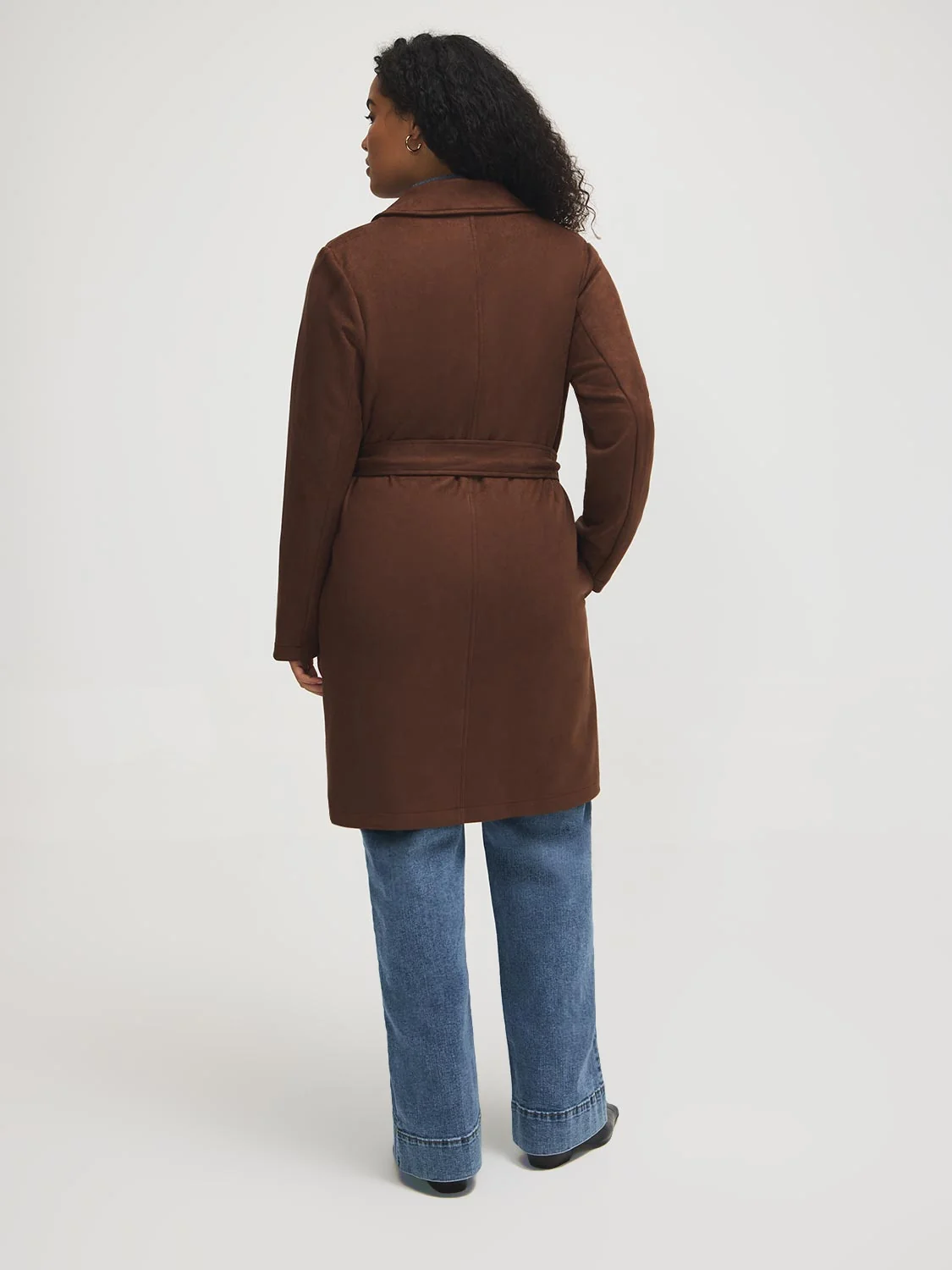 Faux Suede Mid-Length Coat