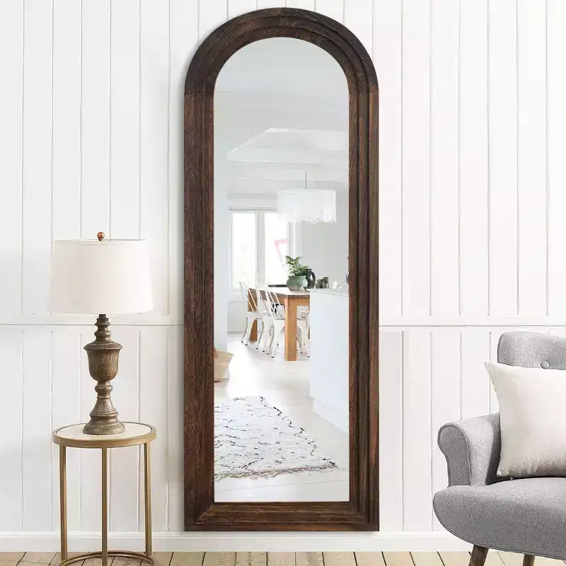64x21 inch Solid Wood Right Angled Arched Charcoal Baked Full Body Mirror (without Bracket) Tempered Steel