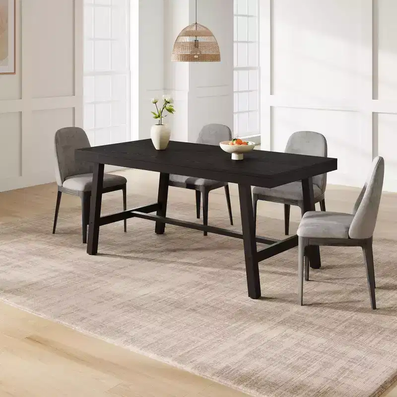 Industrial Rectangular Dining Table, Rustic Wood & Metal Design for Kitchen or Dining Room, Seats 4-6