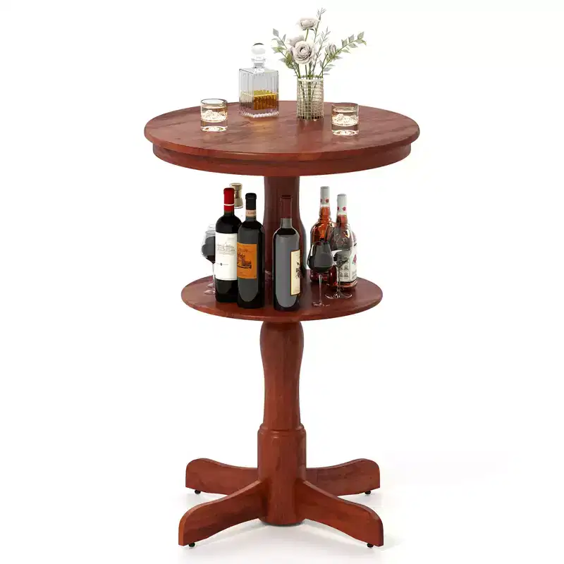 Costway 2-Tier Round High Top Table w/ Storage Shelf & Pedestal Base for Kitchen