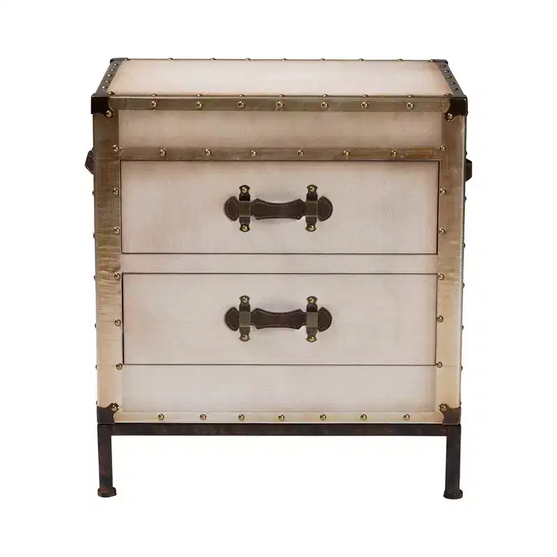Baxton Studio Laura Canvas 2 Drawer End Table Trunk White/Coffee/Black