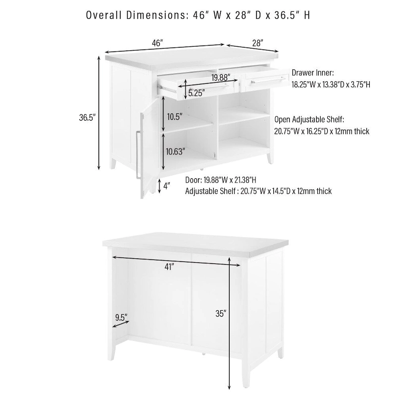 Crosley Silvia Stainless Steel Top Island W/Uph Saddle Stools - 47d x 46w x 36.5h