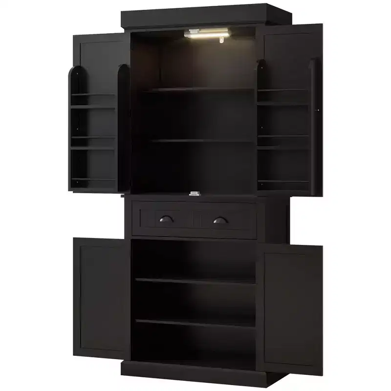 71 Kitchen Pantry Cabinet with LED Lights, 6 Door Shelves, a Drawer and 4 Adjustable Shelves