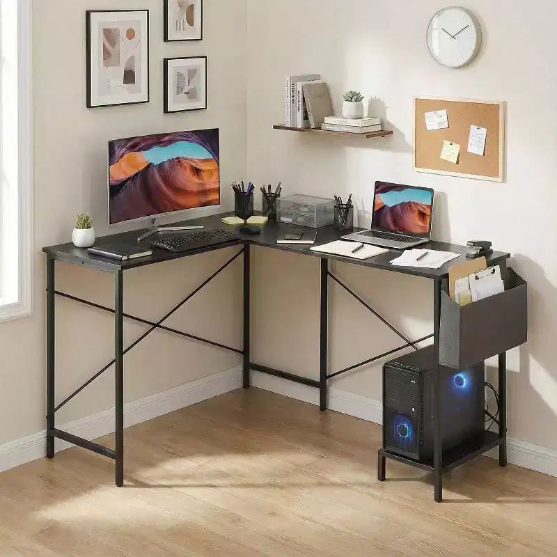 BestMassage Modern L-Shaped Computer Desk for Home Office, Heavy Duty Gaming Desk with CPU Holder & Storage Bag