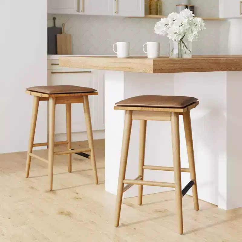 Barker Counter Height Barstools Brown Faux Leather