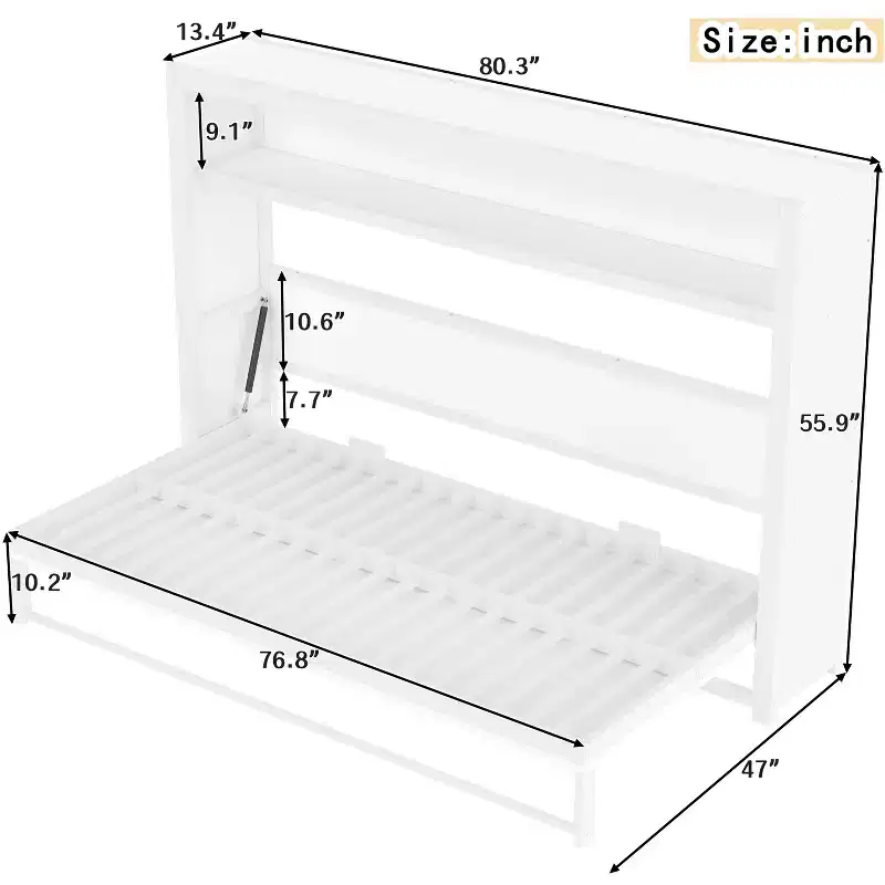 Bellemave Twin Murphy Bed with Shelves and Foldable,Metal Wall Murphy Bed Frame with Space-Saving Design