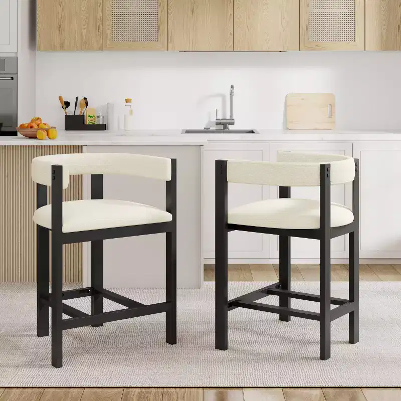 Rubberwood Upholstered Counter Stool With Open Back (Set of 2)