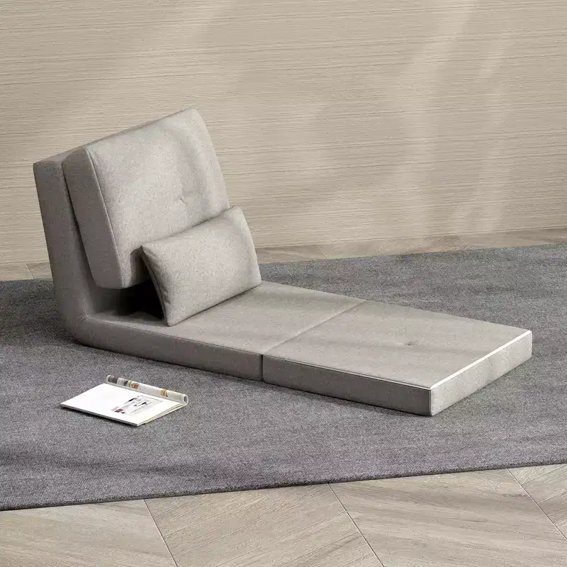 Convertible Flip Chair, Floor Lazy Sofa, Folding Upholstered Couch Bed with Adjustable Backrest, Metal Frame and Pillows for Living Room